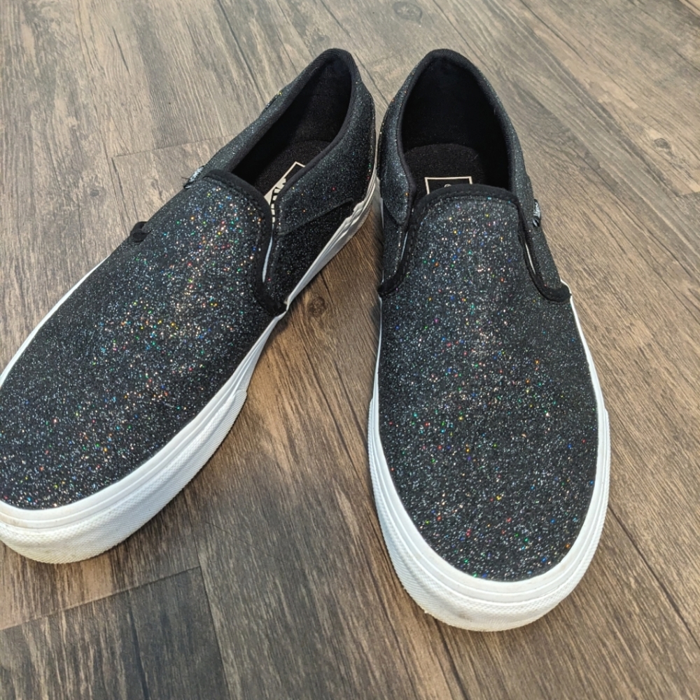 Sparkly Black Slip-on Vans, 8.5 Women's